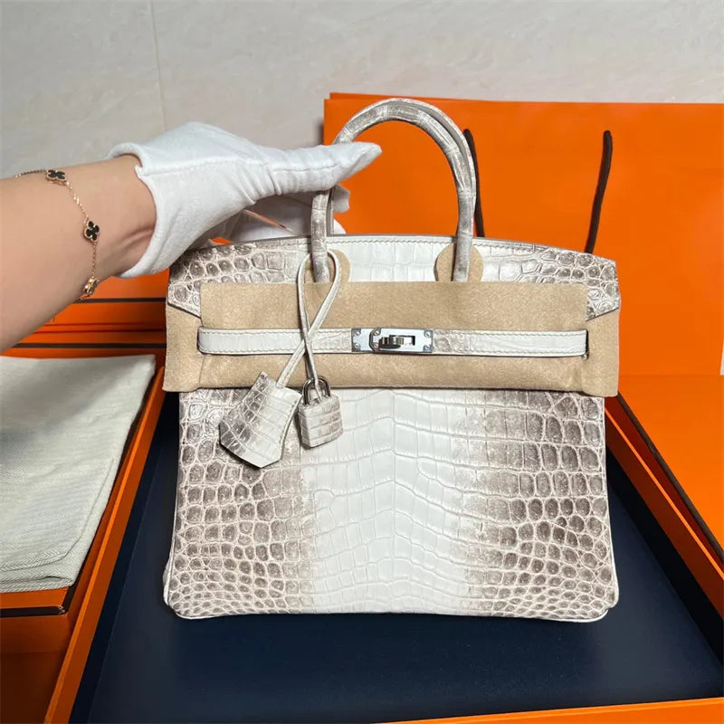 Hermès Birkin 25cm Women's Luxury Handmade Designer Handbag In Genuine Himalaya Niloticus Crocodile Skin - SUPER QUALITY