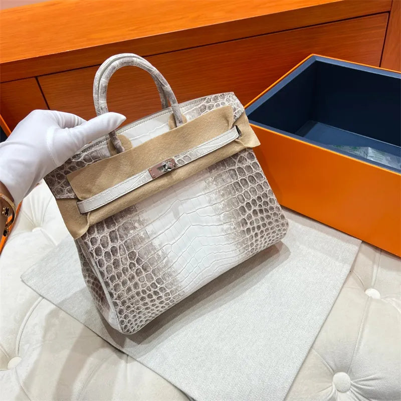 Hermès Birkin 25cm Women's Luxury Handmade Designer Handbag In Genuine Himalaya Niloticus Crocodile Skin - SUPER QUALITY