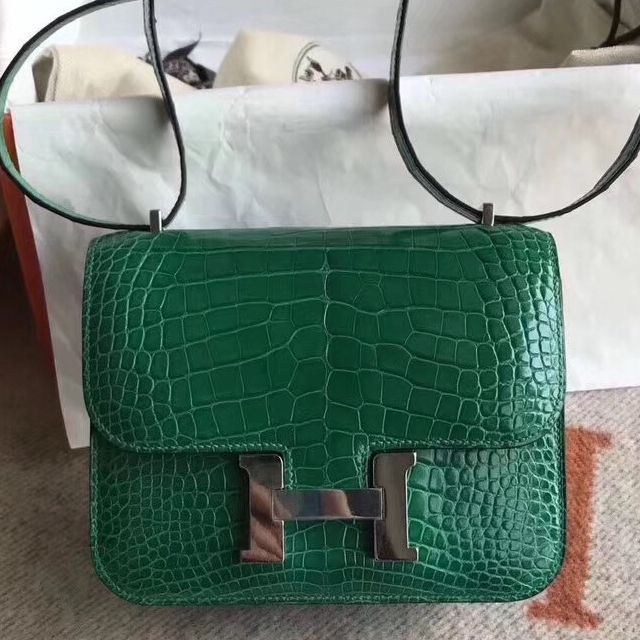 Hermès Constance 24CM Women's Luxury Handmade Designer Handbag In Genuine Green Niloticus Crocodile Skin - SUPER QUALITY