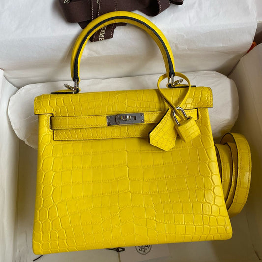 Hermès Kelly 25CM Women's Luxury Handmade Designer Handbag In Genuine Mimosa Crocodile Niloticus Matte Skin - SUPER QUALITY