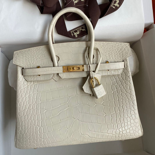 Hermès Birkin 25CM Women's Luxury Handmade Designer Handbag In Genuine Beton Matte Alligator Leather Skin - SUPER QUALITY