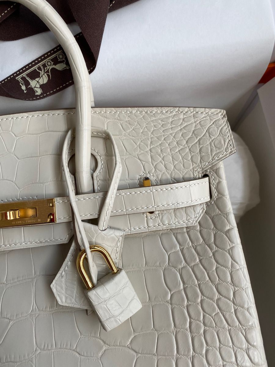 Hermès Birkin 25CM Women's Luxury Handmade Designer Handbag In Genuine Beton Matte Alligator Leather Skin - SUPER QUALITY