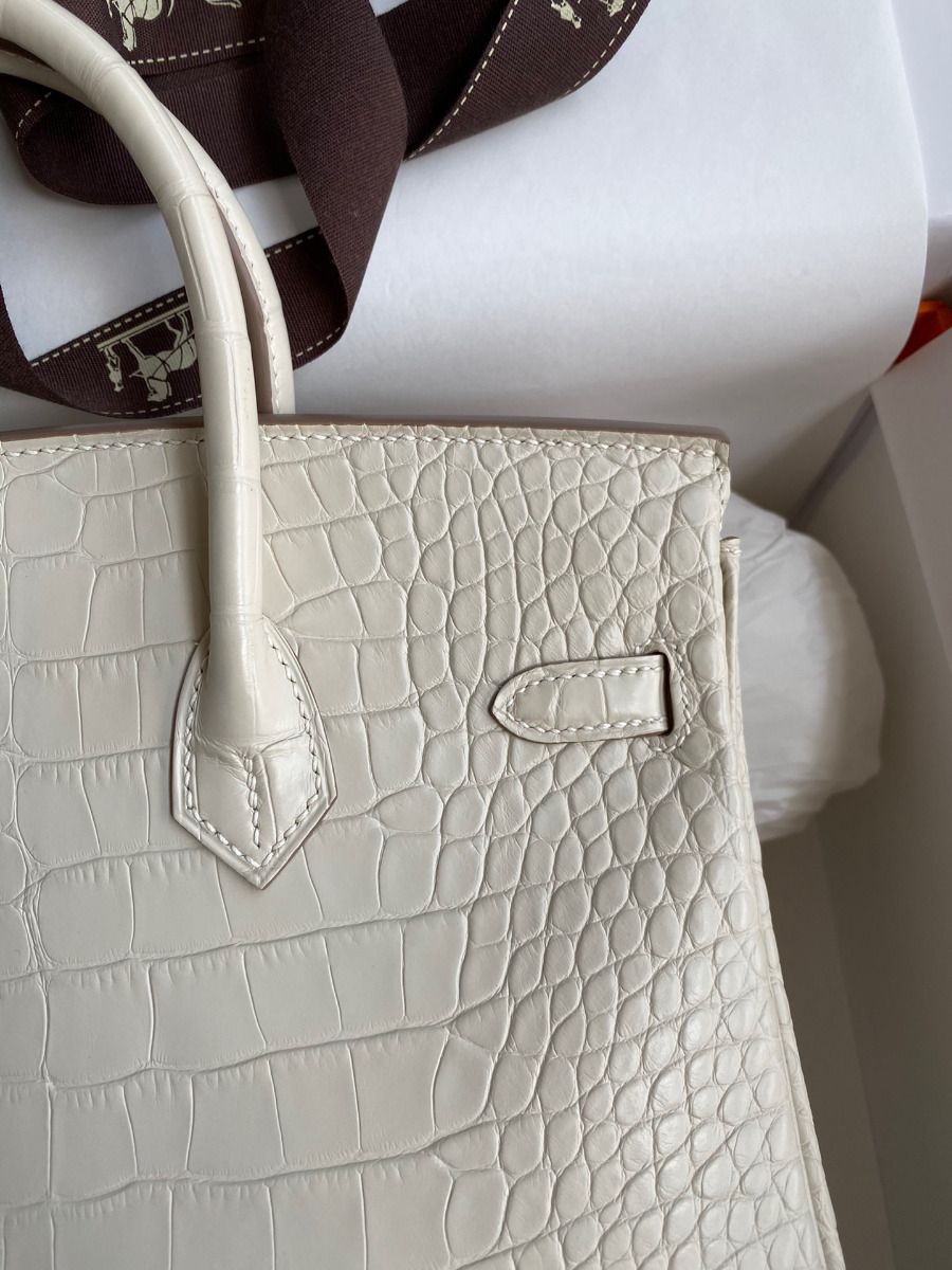 Hermès Birkin 25CM Women's Luxury Handmade Designer Handbag In Genuine Beton Matte Alligator Leather Skin - SUPER QUALITY