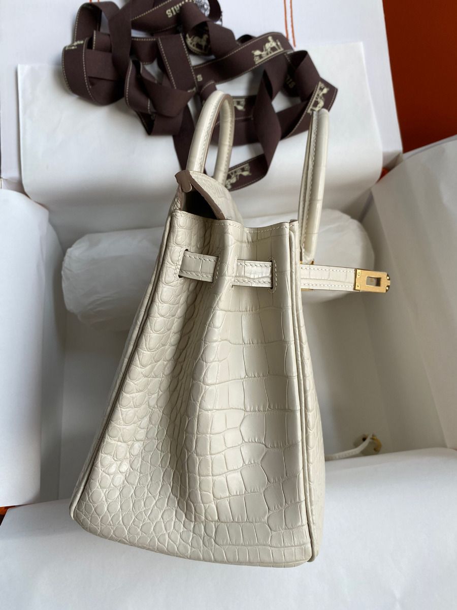 Hermès Birkin 25CM Women's Luxury Handmade Designer Handbag In Genuine Beton Matte Alligator Leather Skin - SUPER QUALITY