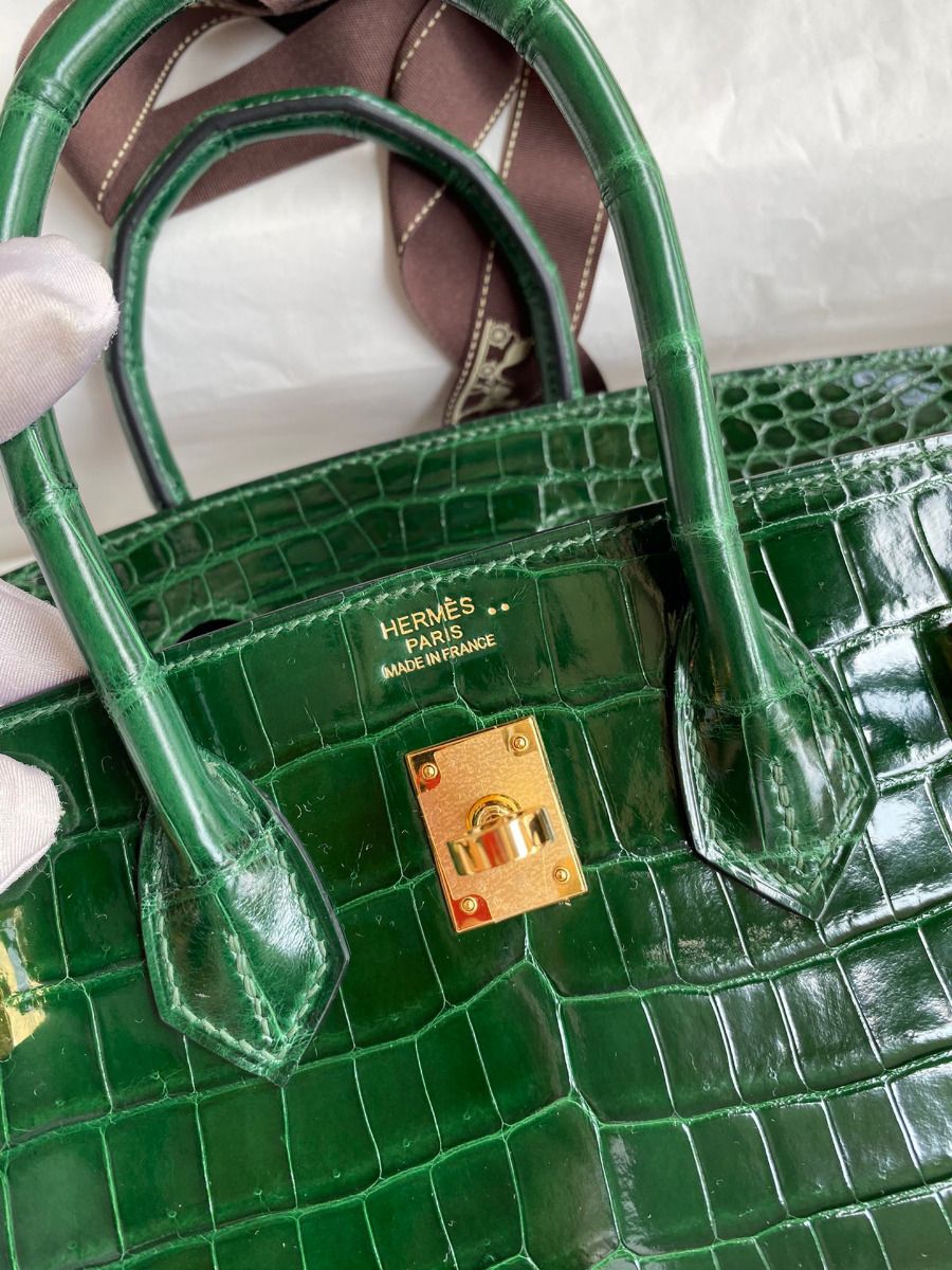 Hermès Birkin 25CM Women's Luxury Handmade Designer Handbag In Genuine Malachite Crocodile Niloticus Shiny Skin - SUPER QUALITY