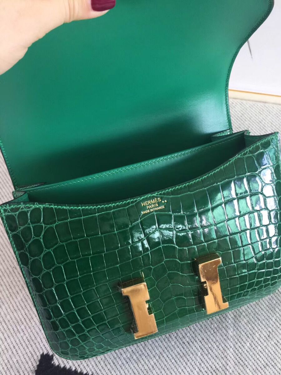 Hermès Constance 24CM Women's Luxury Handmade Designer Handbag In Genuine Green Niloticus Crocodile Skin - SUPER QUALITY