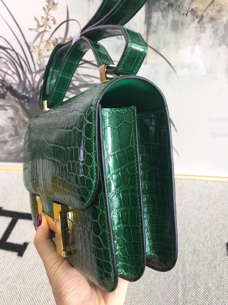 Hermès Constance 24CM Women's Luxury Handmade Designer Handbag In Genuine Green Niloticus Crocodile Skin - SUPER QUALITY